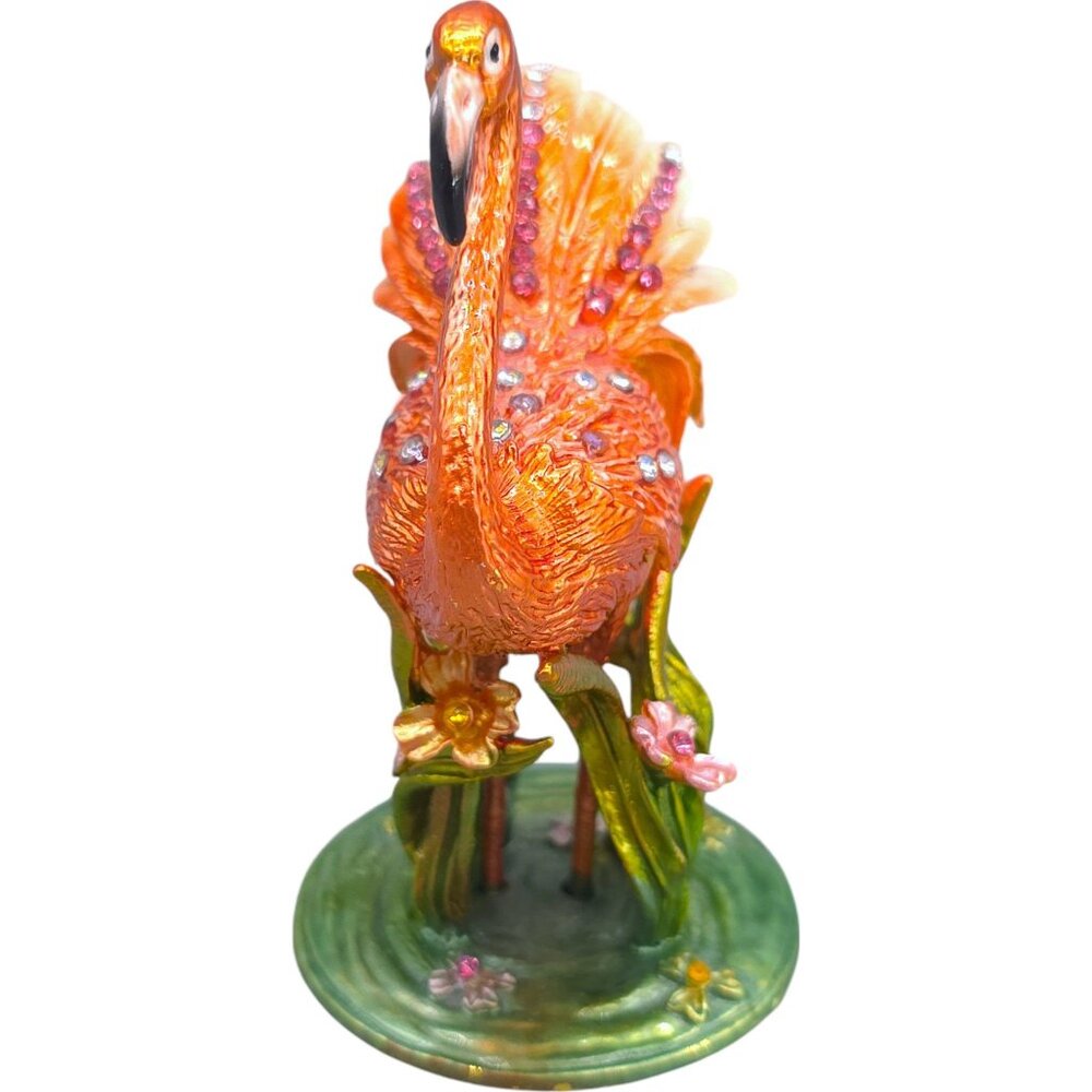 Pink Flamingo Jewelry Trinket Box Hinged Magnetic Clasp Enamel Crystal Jewels 4" - Picture 2 of 15